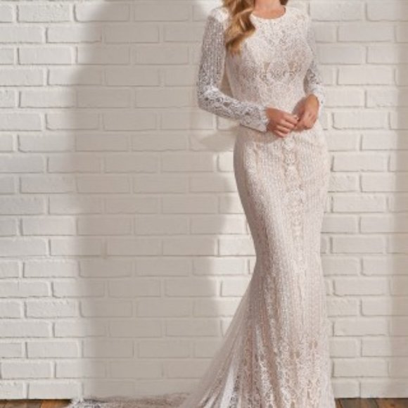 NWT Wedding lace nude dress Sz 6 - Picture 2 of 11